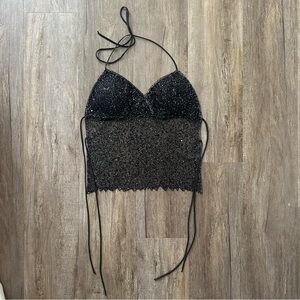 Black Lace Halter Top